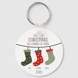Erste Weihnachten als Familie von drei Schlüsselanhänger