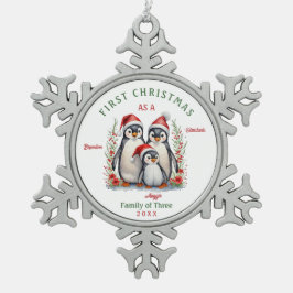 Erste Weihnachten als Familie von drei Schneeflocken Zinn-Ornament