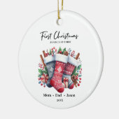 Erste Weihnachten als Familie von drei Strümpfen Keramik Ornament (Links)
