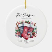 Erste Weihnachten als Familie von drei Strümpfen Keramik Ornament (Hinten)