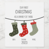 Erste Weihnachten als Familie von drei Weinetikett (Einzelnes Label)