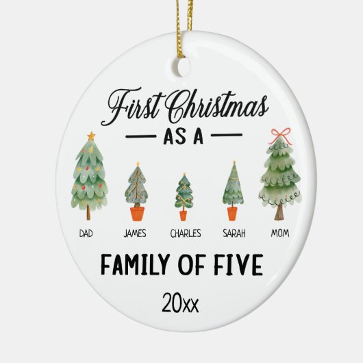 Erste Weihnachten als Familie von fünf Aquarellfar Keramik Ornament (Links)