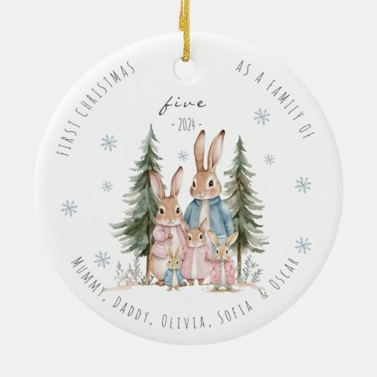 Erste Weihnachten als Familie von fünf Kaninchen Keramik Ornament (Hinten)