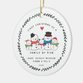 Erste Weihnachten als Familie von fünf Snowmen Cer Keramik Ornament (Links)