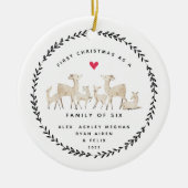 Erste Weihnachten als Familie von sechs Hirschen Keramik Ornament (Vorne)