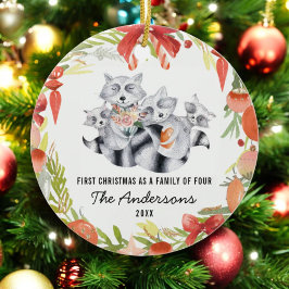 Erste Weihnachten als Familie von vier 4 Raccoon Keramik Ornament