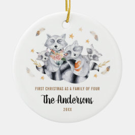 Erste Weihnachten als Familie von vier 4 Raccoons Keramik Ornament