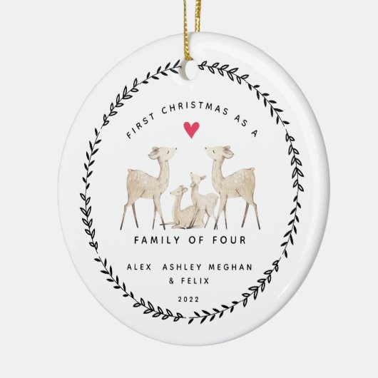 Erste Weihnachten als Familie von vier Hirschen Keramik Ornament (Links)