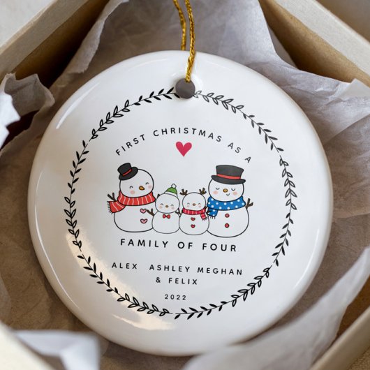 Erste Weihnachten als Familie von vier Snowmen Keramik Ornament