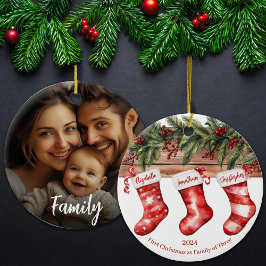 Erste Weihnachten als Familienname Strumpf Foto Keramik Ornament