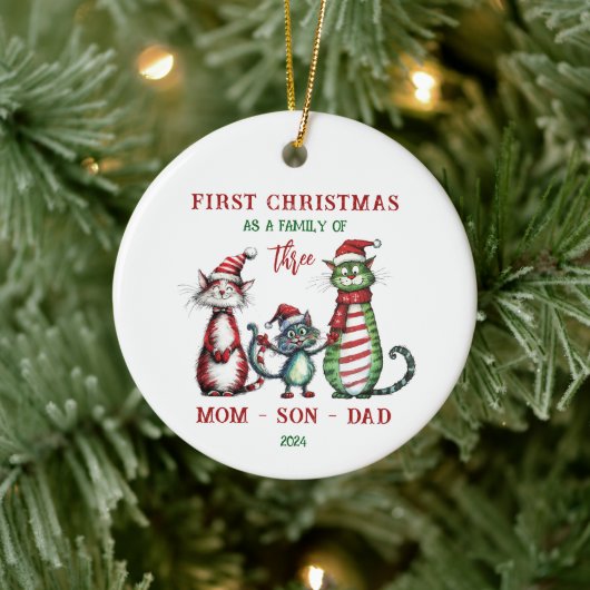 Erste Weihnachten als Familienschmuck Keramik Ornament (Baum)