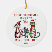 Erste Weihnachten als Familienschmuck Keramik Ornament (Vorne)