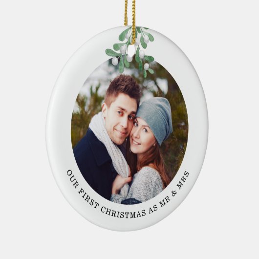 Erste Weihnachten als Foto Mistletoe Cera Keramik Ornament (Rechts)