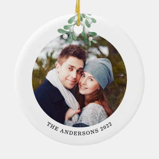 Erste Weihnachten als Foto Mistletoe Cera Keramik Ornament (Hinten)