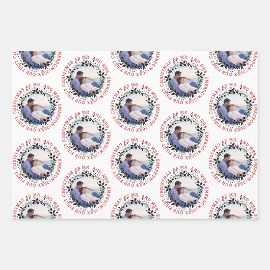 Erste Weihnachten als Foto mit dem schwarzen Kranz Geschenkpapier Set (Vorderseite 3)