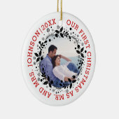 Erste Weihnachten als Foto mit dem schwarzen Kranz Keramik Ornament (Rechts)