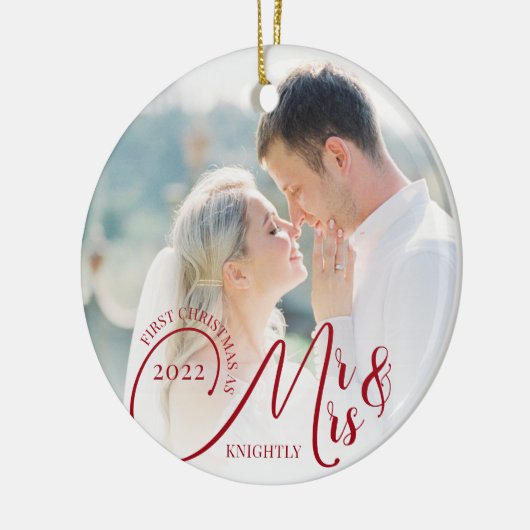 Erste Weihnachten als Foto von Herrn und Frau 2 Keramik Ornament (Links)