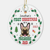 Erste Weihnachten als französischer Bulldoggen-Vat Keramik Ornament (Links)