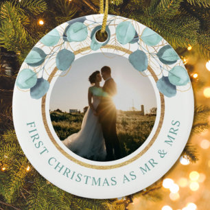 Erste Weihnachten als Frau & Frau Eukalyptus Gold  Keramik Ornament