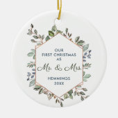 Erste Weihnachten als Frau Personalisiert Eukalypt Keramik Ornament (Vorne)