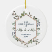 Erste Weihnachten als Frau Personalisiert Eukalypt Keramik Ornament (Hinten)