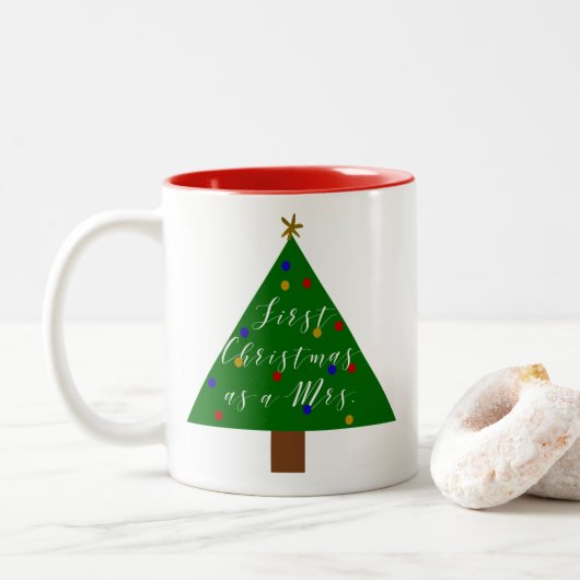 Erste Weihnachten als Frau Personalisiert Zweifarbige Tasse (Mit Donut)