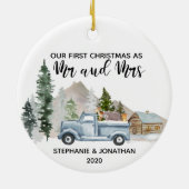 Erste Weihnachten als Frau und Frau Truck Rustic Keramik Ornament (Hinten)