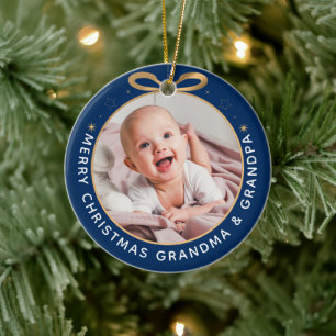 Erste Weihnachten als Grandelier Blue Gold Foto Keramik Ornament