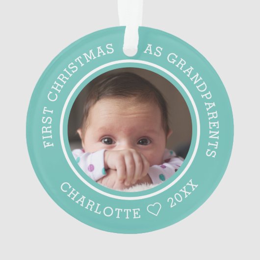 Erste Weihnachten als Großeltern 2 Foto Aquamarin Ornament (Rückseite)