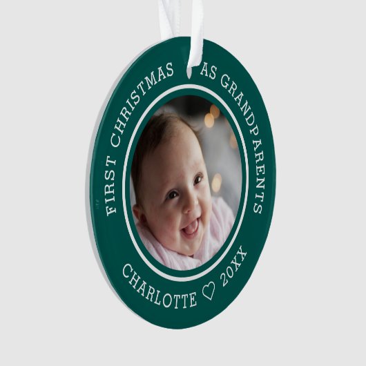 Erste Weihnachten als Großeltern 2 Foto grün Ornament (Vorderseite)