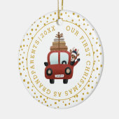 Erste Weihnachten als Großeltern Auto Gold Foto Keramik Ornament (Links)