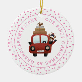 Erste Weihnachten als Großeltern Auto und rosa Fot Keramik Ornament