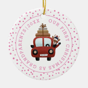 Erste Weihnachten als Großeltern Auto und rosa Fot Keramik Ornament