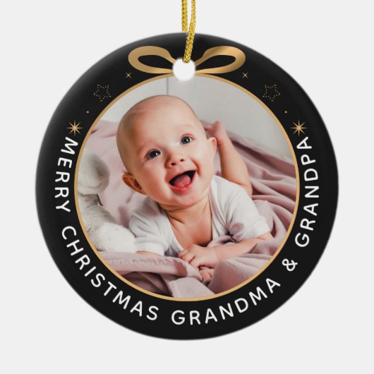 Erste Weihnachten als Großeltern Black Gold Foto Keramik Ornament (Vorne)
