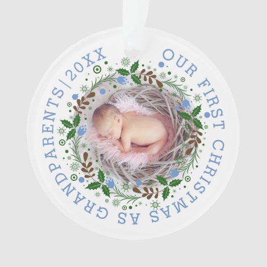 Erste Weihnachten als Großeltern blaues Foto Ornament (Vorderseite)