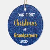 Erste Weihnachten als Großeltern Blue Glitzer Foto Keramik Ornament (Links)