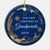 Erste Weihnachten als Großeltern Blue Gold Foto Keramik Ornament (Hinten)