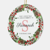 Erste Weihnachten als Großeltern Blumenrege Keramik Ornament (Links)