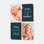 Erste Weihnachten als Großeltern Foto Blue Ornament Aus Metall (Vorderseite links)