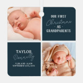 Erste Weihnachten als Großeltern Foto Blue Ornament Aus Metall (Rückseite)