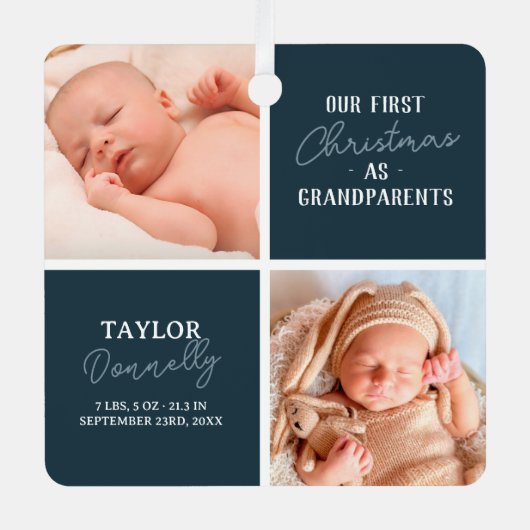 Erste Weihnachten als Großeltern Foto Blue Ornament Aus Metall (Vorderseite)