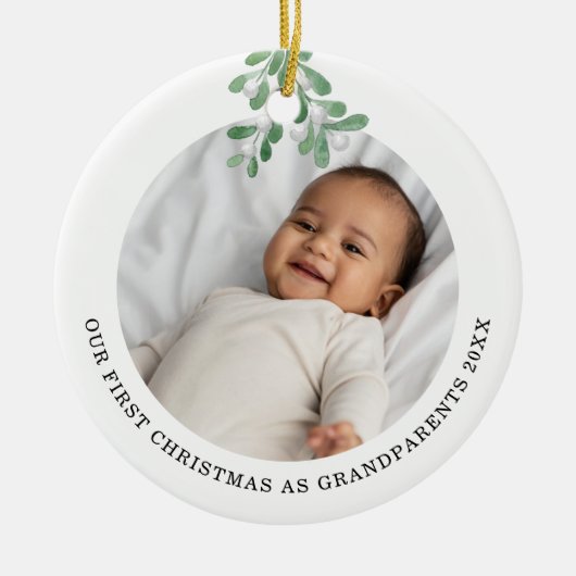 Erste Weihnachten als Großeltern Foto Mistletoe Keramik Ornament (Vorne)
