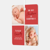 Erste Weihnachten als Großeltern Foto Red Ornament Aus Metall (Vorderseite links)