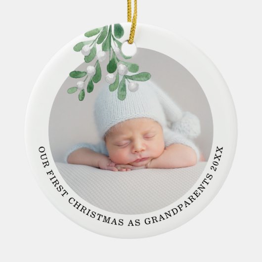Erste Weihnachten als Großeltern Foto Wasserfarbe Keramik Ornament (Vorne)