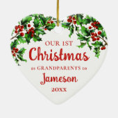 Erste Weihnachten als Großeltern Holly Heart Keramik Ornament (Hinten)