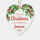 Erste Weihnachten als Großeltern Holly Heart Keramik Ornament (Links)