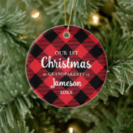 Erste Weihnachten als Großeltern Kariertes Foto Keramik Ornament