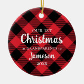 Erste Weihnachten als Großeltern Kariertes Foto Keramik Ornament (Vorne)