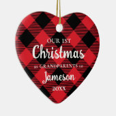 Erste Weihnachten als Großeltern Kariertes Herz Keramik Ornament (Rechts)