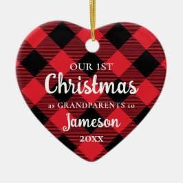 Erste Weihnachten als Großeltern Kariertes Herz Keramik Ornament